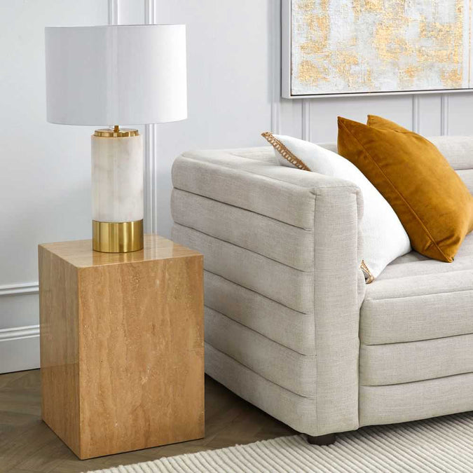 Hendrix Travertine Side Table - - Eleganté