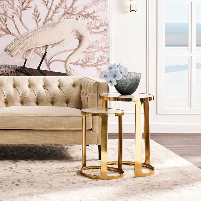 Isabelle Marble Nesting Side Tables - Gold - - Eleganté