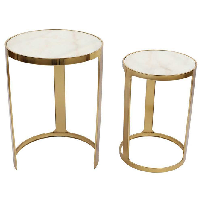 Isabelle Marble Nesting Side Tables - Gold - - Eleganté