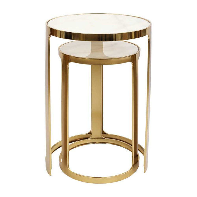 Isabelle Marble Nesting Side Tables - Gold - - Eleganté