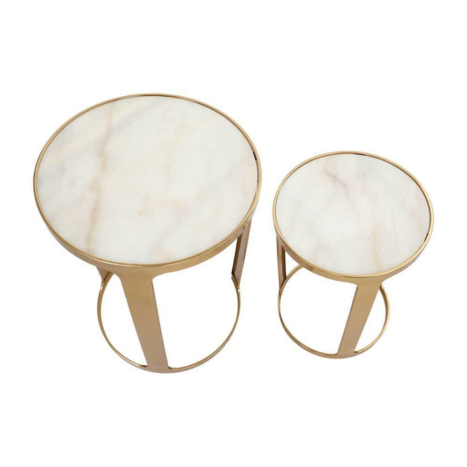 Isabelle Marble Nesting Side Tables - Gold - - Eleganté
