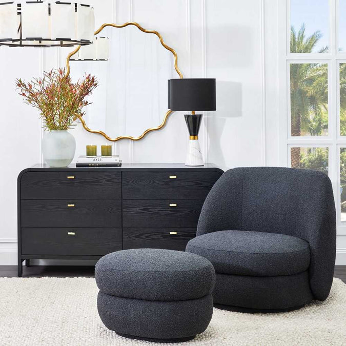 Aurora Swivel Chair - Black Onyx Boucle - OUTLET NSW