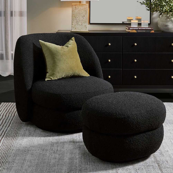 Aurora Swivel Chair - Black Onyx Boucle - OUTLET NSW