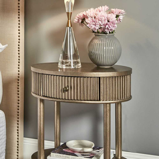 Arielle Oval Bedside Table - Antique Gold - - Eleganté