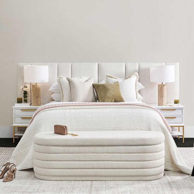 Demi Storage Bench Ottoman - White Boucle - - Eleganté