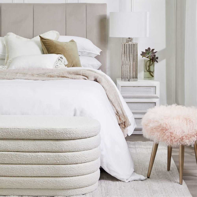 Demi Storage Bench Ottoman - White Boucle - - Eleganté