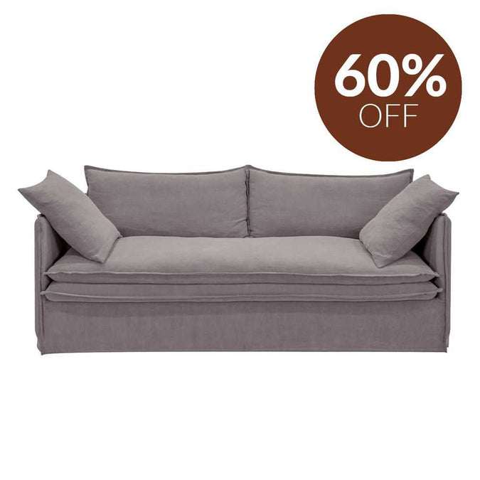 Palm Beach 3 Seater Slip Cover Sofa - Slate Grey Linen - - Eleganté