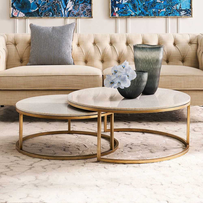 Chloe Stone Nesting Coffee Tables - Antique Gold - - Eleganté