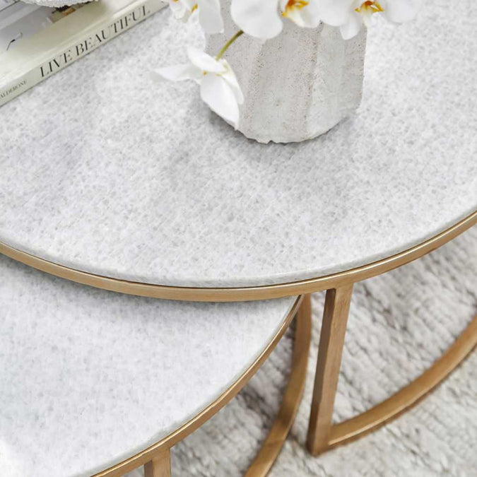 Chloe Stone Nesting Coffee Tables - Antique Gold - - Eleganté