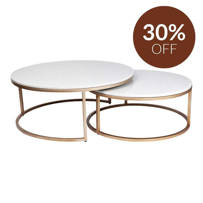 Chloe Stone Nesting Coffee Tables - Antique Gold - - Eleganté