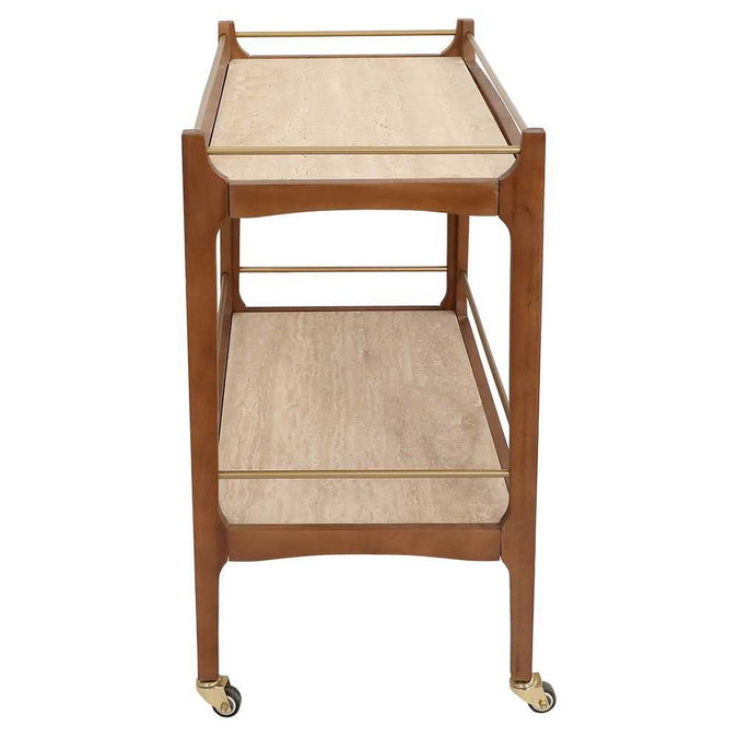 Ashley Travertine Bar Cart - Walnut - - Eleganté