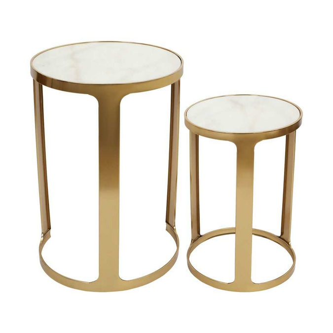 Isabelle Marble Nesting Side Tables - Gold - - Eleganté