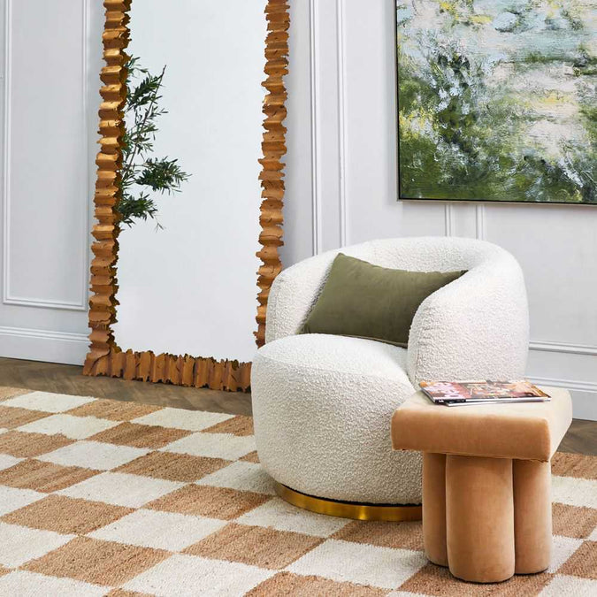 Tubby Swivel Arm Chair - Ivory Boucle - OUTLET NSW - - Eleganté