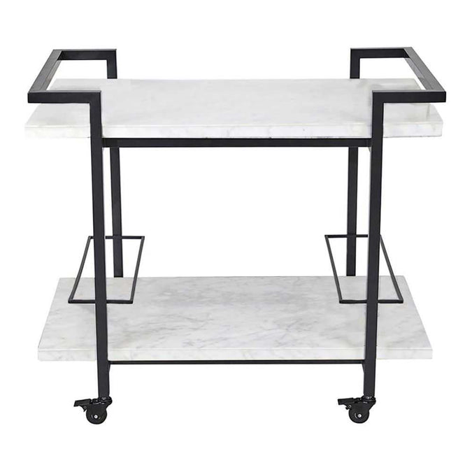 Franklin White Marble Bar Cart - Black - - Eleganté
