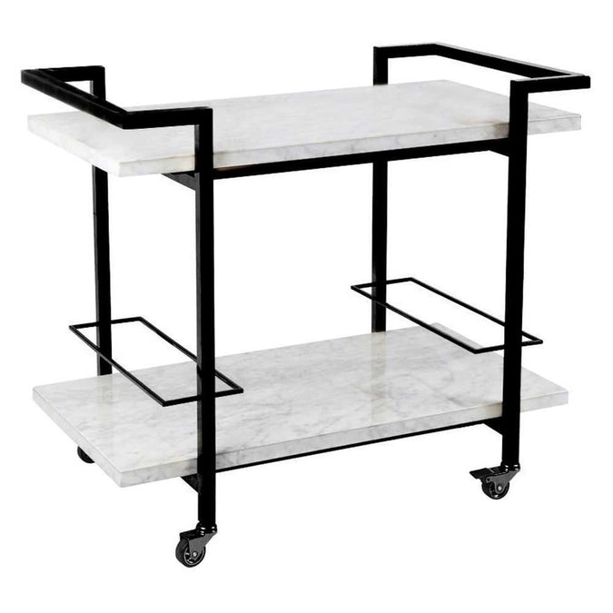 Franklin White Marble Bar Cart - Black - - Eleganté