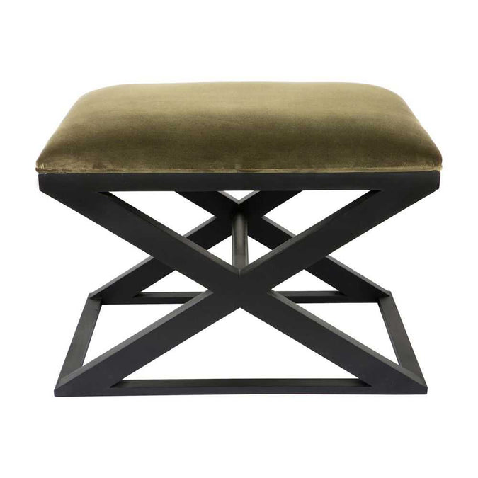 Spencer Black Timber Stool - Moss Velvet - - Eleganté