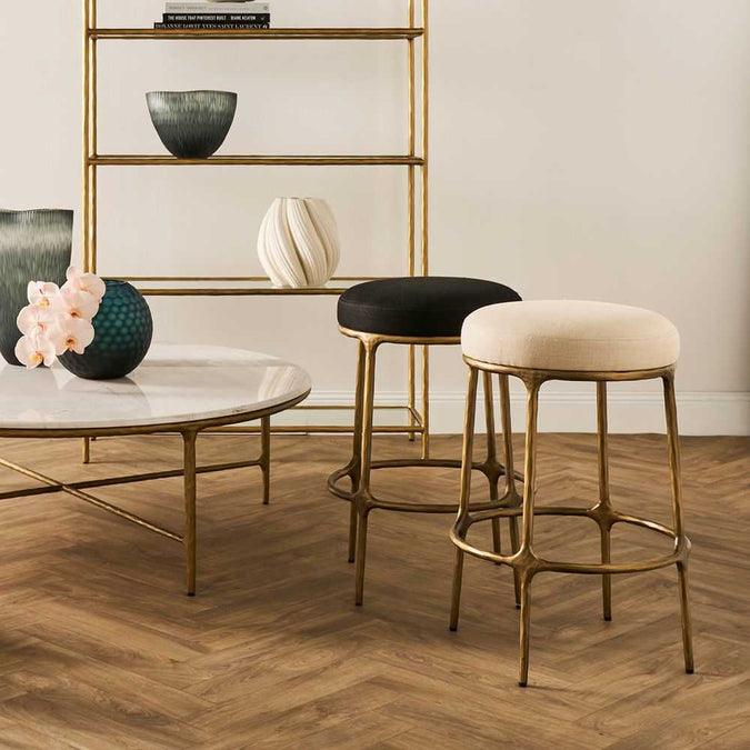 Heston Brass Kitchen Stool - Natural Linen