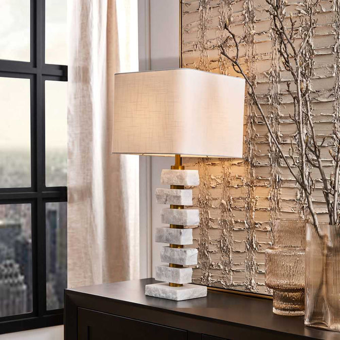 Hamburg Marble Table Lamp - White - - Eleganté