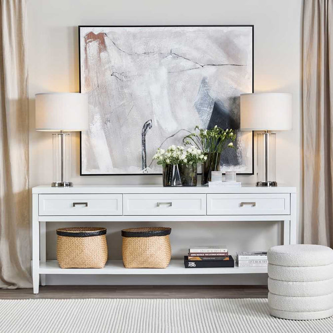 Left Bank Table Lamp - Nickel w White Shade - - Eleganté