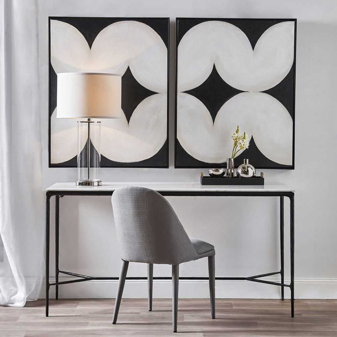 Left Bank Table Lamp - Nickel w White Shade - - Eleganté