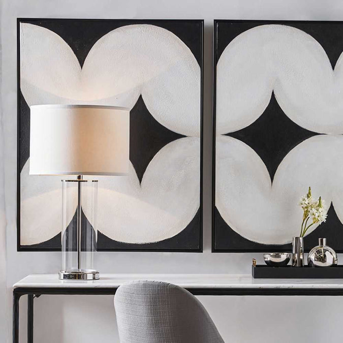 Left Bank Table Lamp - Nickel w White Shade - - Eleganté
