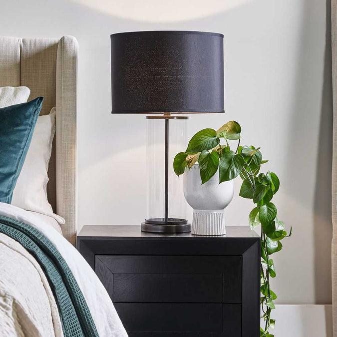 Left Bank Table Lamp - Black w Black Shade - - Eleganté