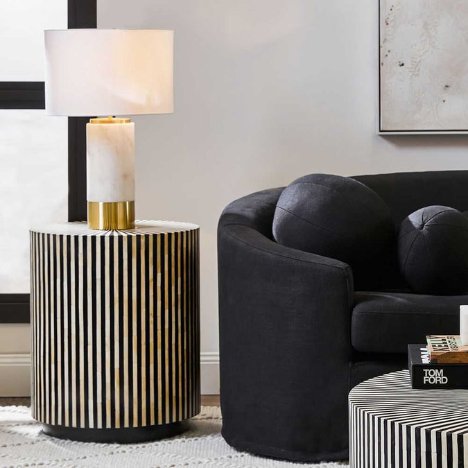Paola Marble Table Lamp - White w White Shade