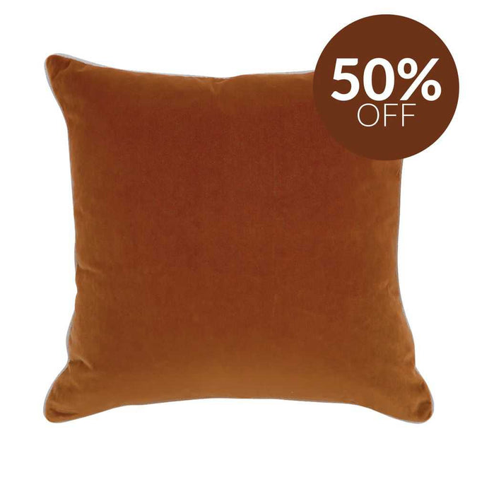 Sass Square Feather Cushion - Caramel Velvet w Natural Linen