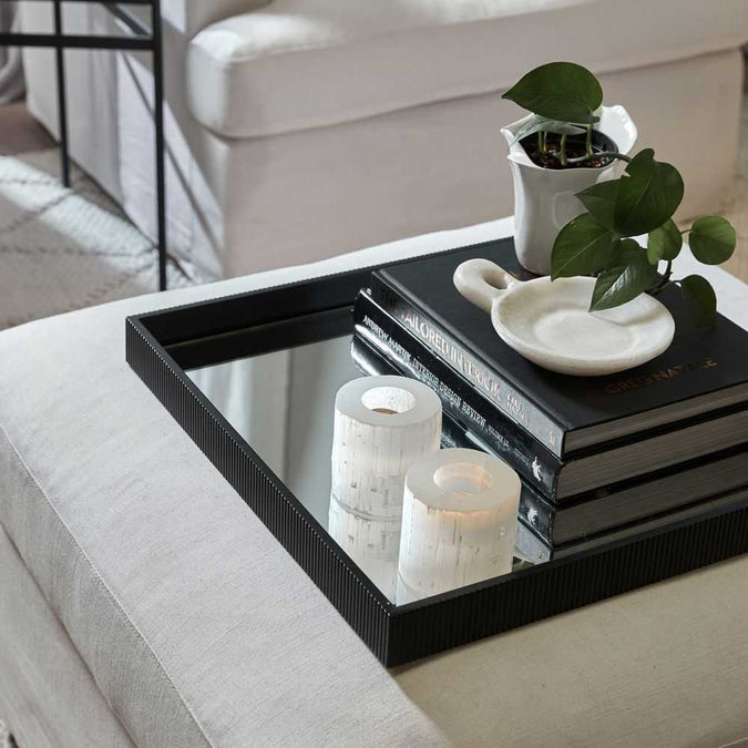 Miles Mirrored Tray - Large Black - - Eleganté