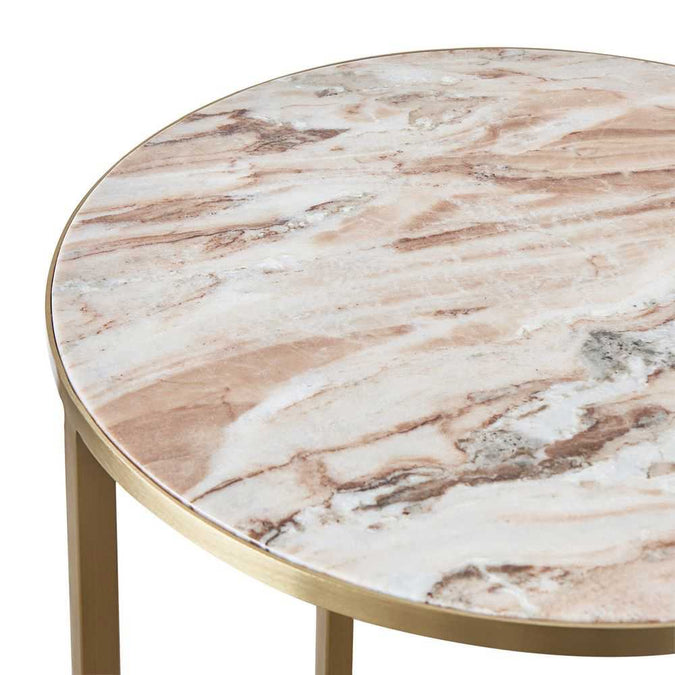 Chloe Pink Marble Side Table - Gold - - Eleganté