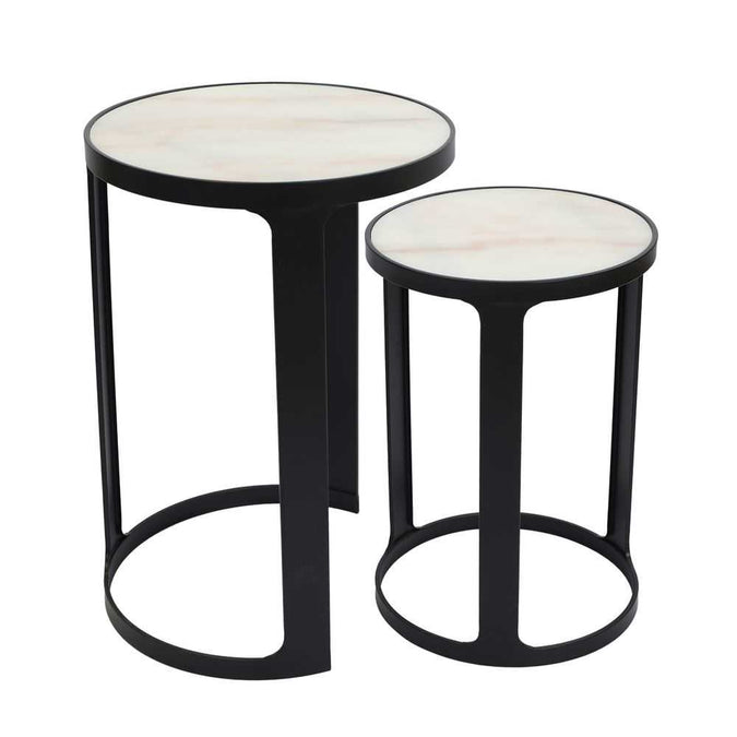 Isabelle Marble Nesting Side Tables - Black - - Eleganté