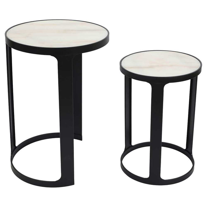 Isabelle Marble Nesting Side Tables - Black - - Eleganté