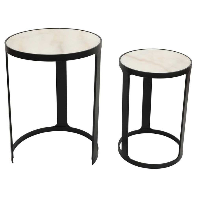 Isabelle Marble Nesting Side Tables - Black - - Eleganté