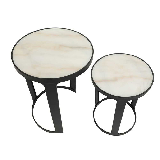 Isabelle Marble Nesting Side Tables - Black - - Eleganté