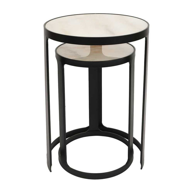 Isabelle Marble Nesting Side Tables - Black - - Eleganté