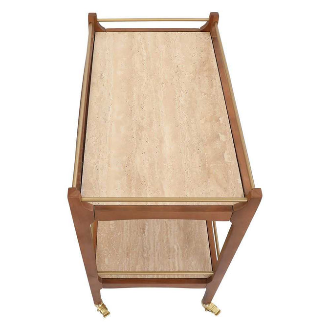 Ashley Travertine Bar Cart - Walnut - - Eleganté