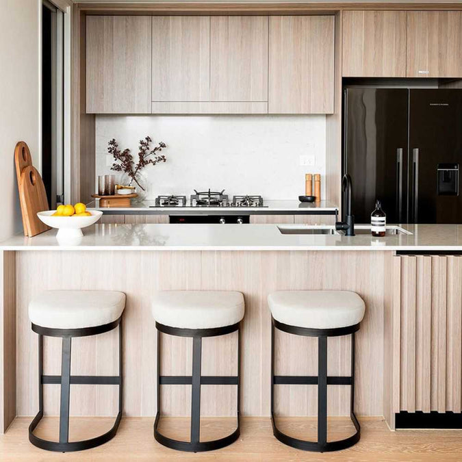 Brooke Black Kitchen Stool - Natural Linen - - Eleganté