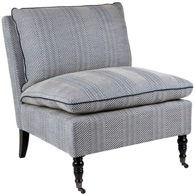 Candace Occasional Chair - Chevron Blue Linen - - Eleganté