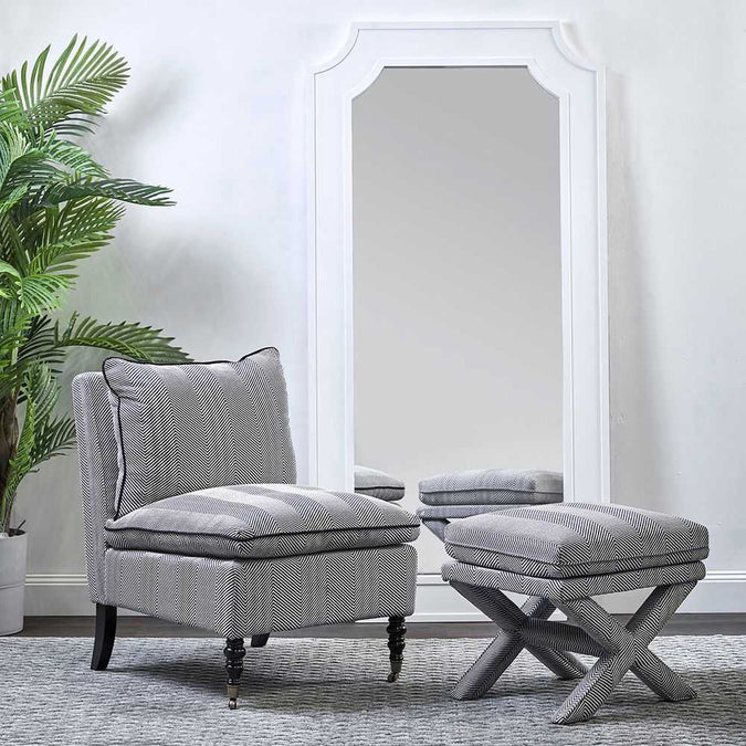 Candace Occasional Chair - Chevron Blue Linen - - Eleganté
