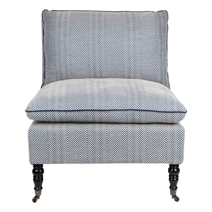 Candace Occasional Chair - Chevron Blue Linen - - Eleganté