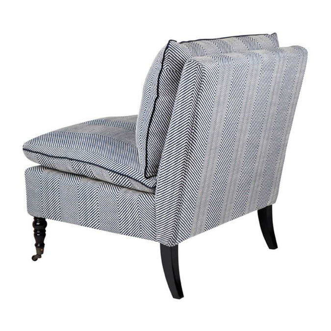 Candace Occasional Chair - Chevron Blue Linen - - Eleganté