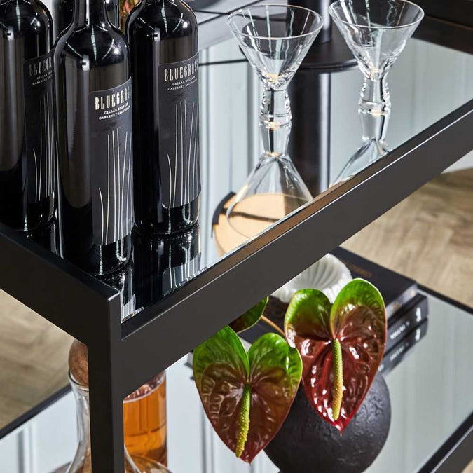 Fenton Mirrored Bar Cart - Black