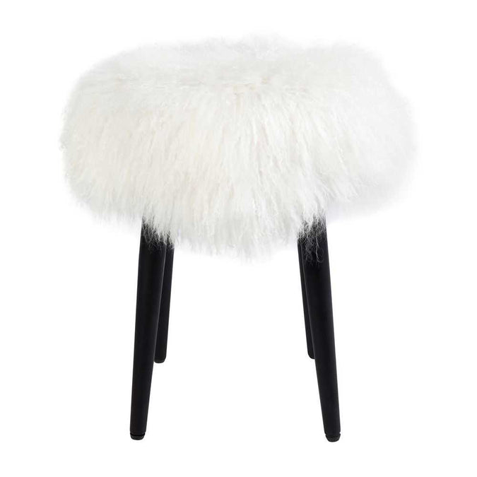 Dixie Stool - White Mongolian Fur - OUTLET NSW