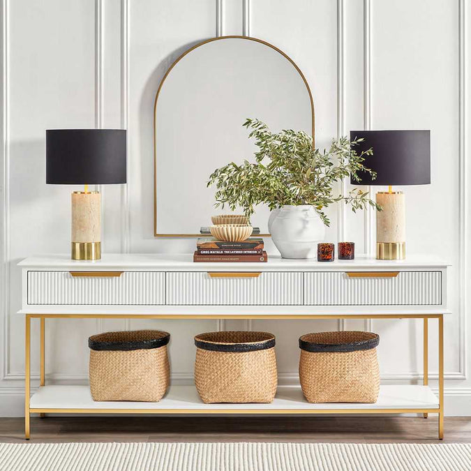 Paola Travertine Table Lamp - Black Shade - - Eleganté