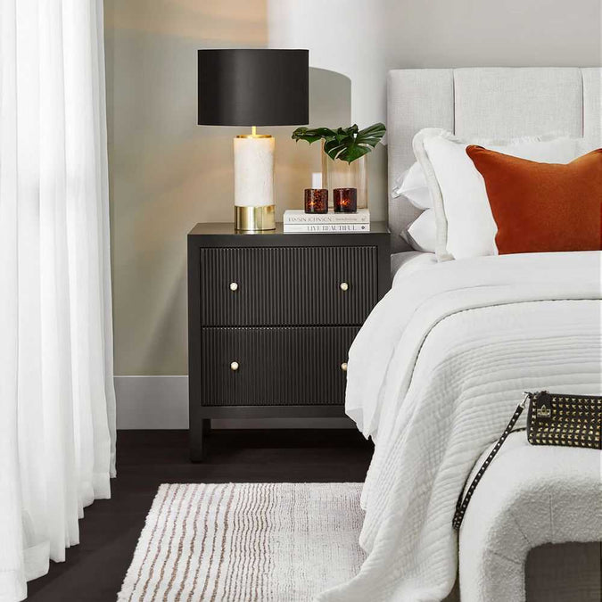 Paola Travertine Table Lamp - Black Shade - - Eleganté