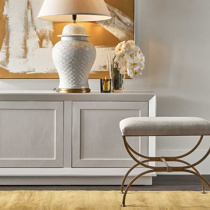 Novak Antique Gold Iron Stool - Natural Linen