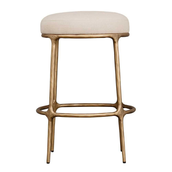 Heston Brass Kitchen Stool - Natural Linen - - Eleganté