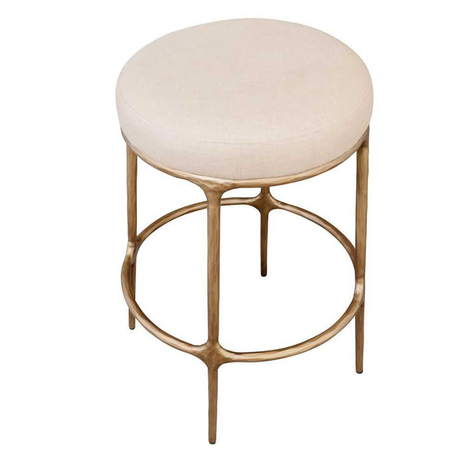 Heston Brass Kitchen Stool - Natural Linen - - Eleganté