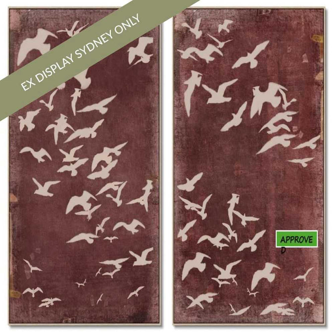 Migration Set of Two Oil on Canvas Painting – Maroon - OUTLET NSW