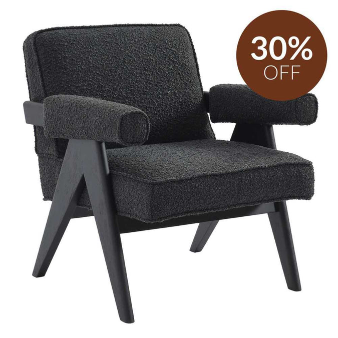 Ambrose Arm Chair - Black Onyx Boucle - - Eleganté